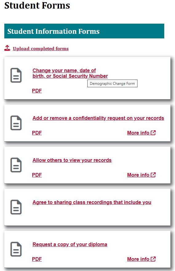 An image of a possible redesign of the Student Forms page